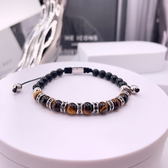 Black Onyx & Tiger Eye Bracelet, Matte Onyx Tiger's Eye & Silver - Picture 4 of 4